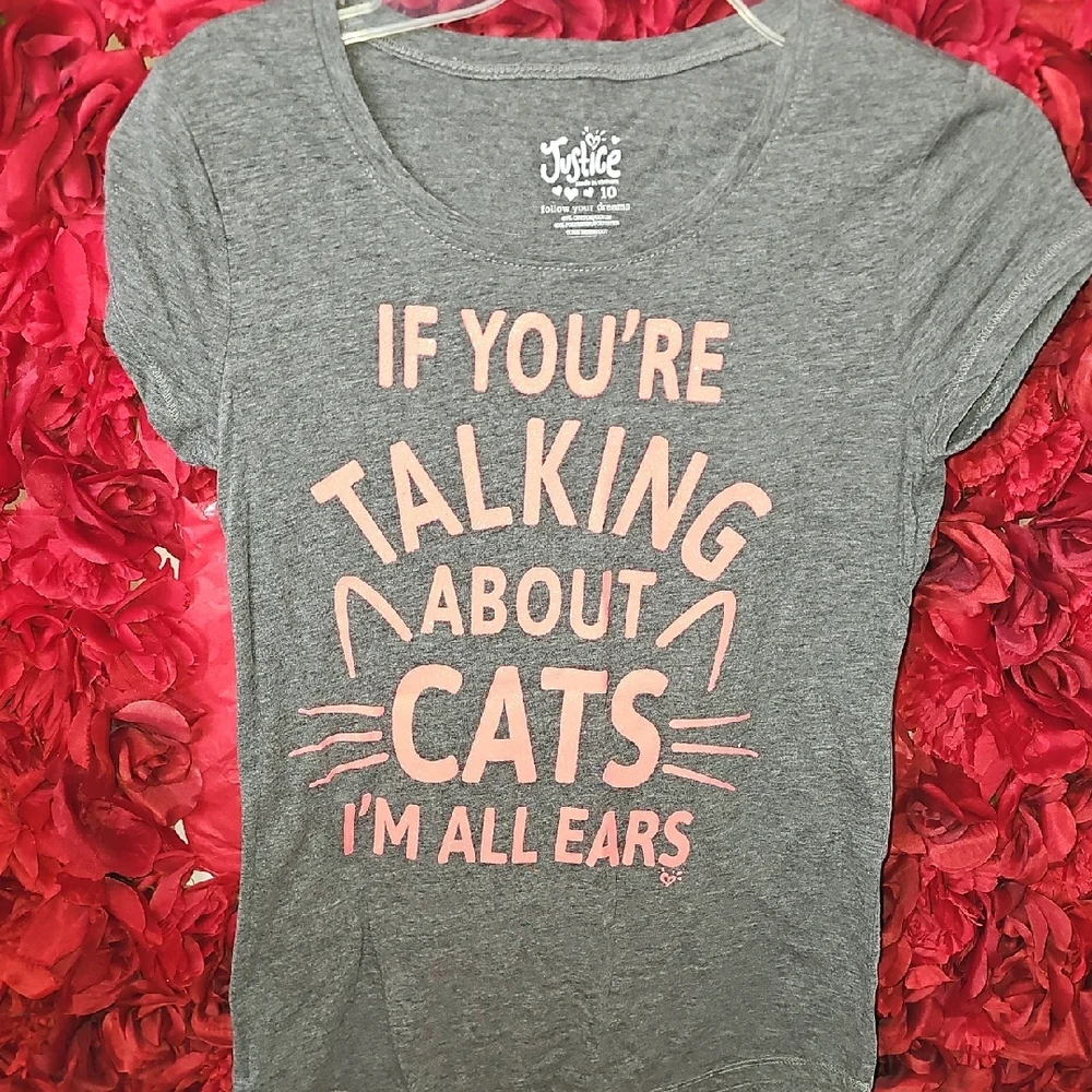Justice Gray Orange Neon Writing If You Are Talking About Cats TShirt Size 10